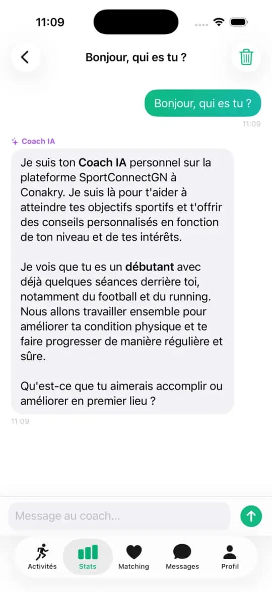 Coach IA intégré - app SportConnectGN